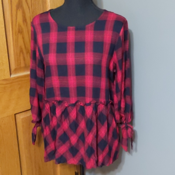 She and Sky Tops - NWT Boutique She and Sky Buffalo Plaid Blouse